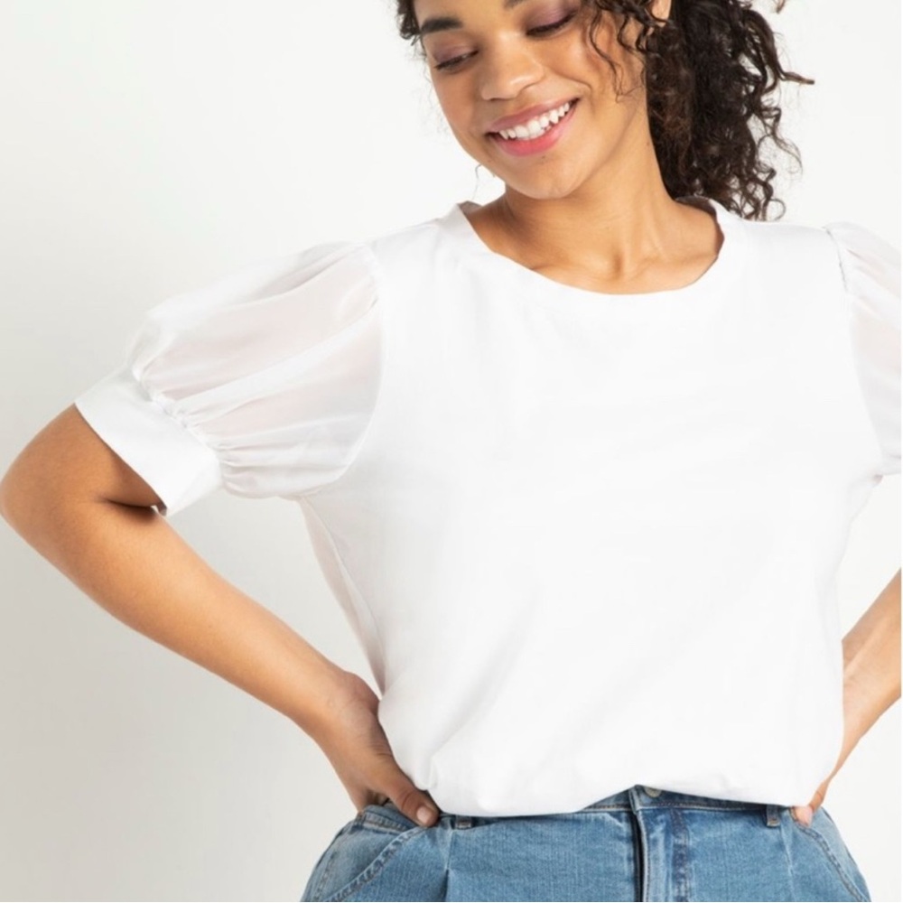 🌷ELOQUII White Puff Sleeve Top – Size 22